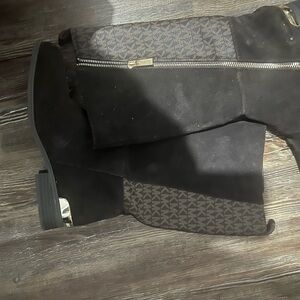 Black and Brown Patterned Knee-High Boots